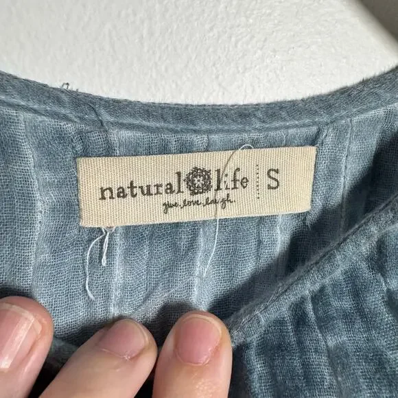 Natural Life Gauze Mini Dress Women S Blue Cotton Minimal Cottage Puff Sleeve - Picture 7 of 8